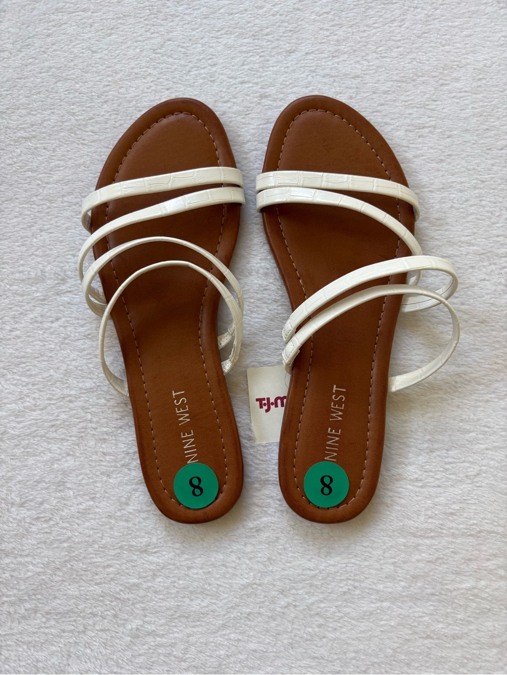Nine West White Strappy Brown Footbed Slide Sandals